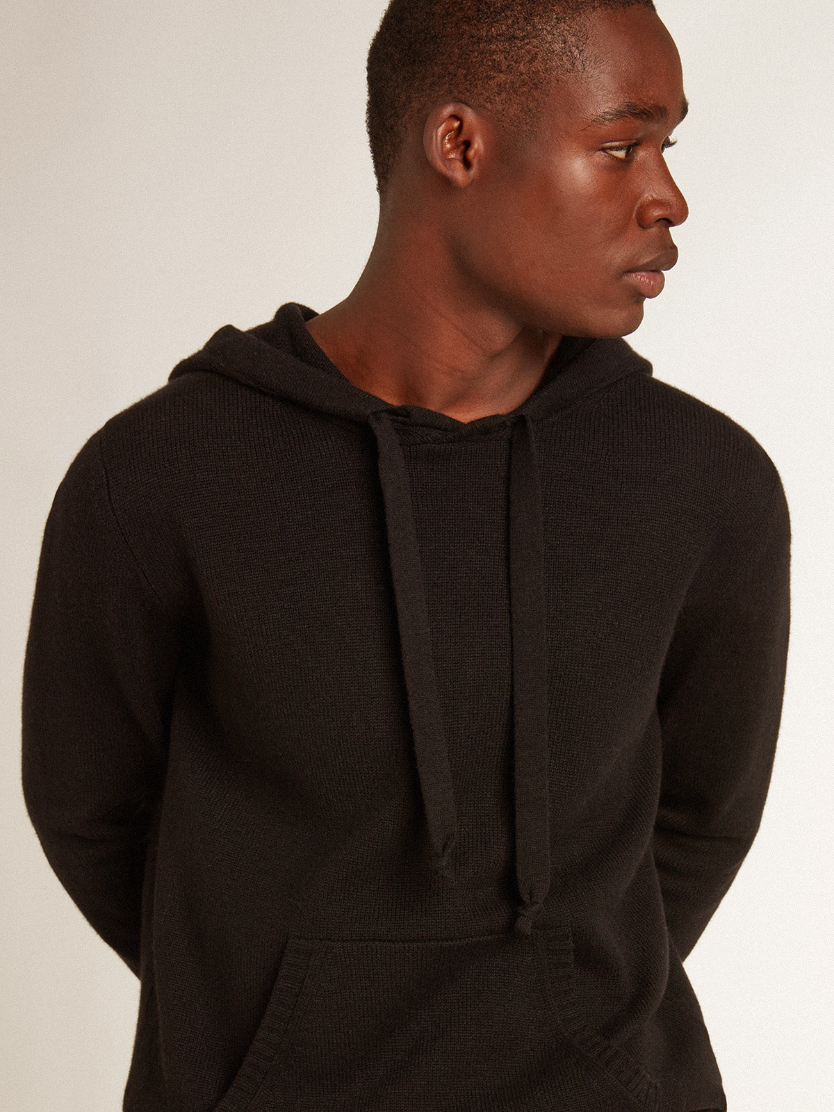 Men's black cashmere blend sweatshirt with hood| Golden Goose