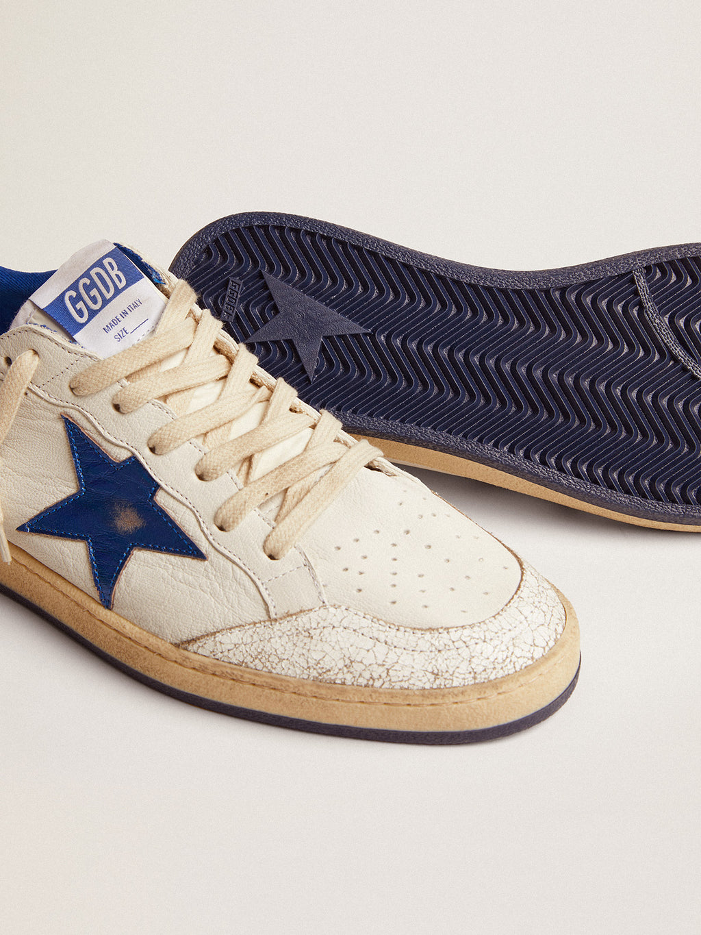 Men's Ball Star in white nappa with blue star and heel tab| Golden Goose