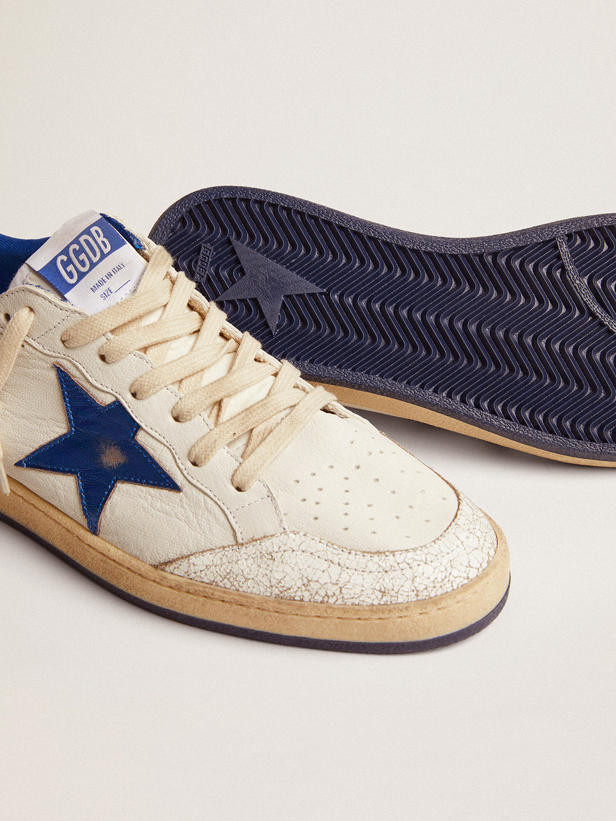 Men's Ball Star in white nappa with blue star and heel tab| Golden Goose
