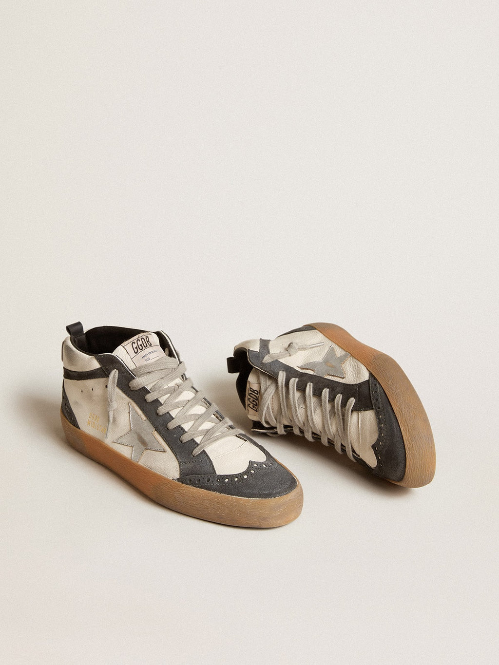 Mid Star in nappa leather with silver leather star and black suede flash| Golden Goose