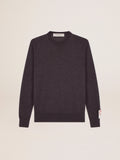 Men's round-neck sweater in dark gray mélange wool| Golden Goose