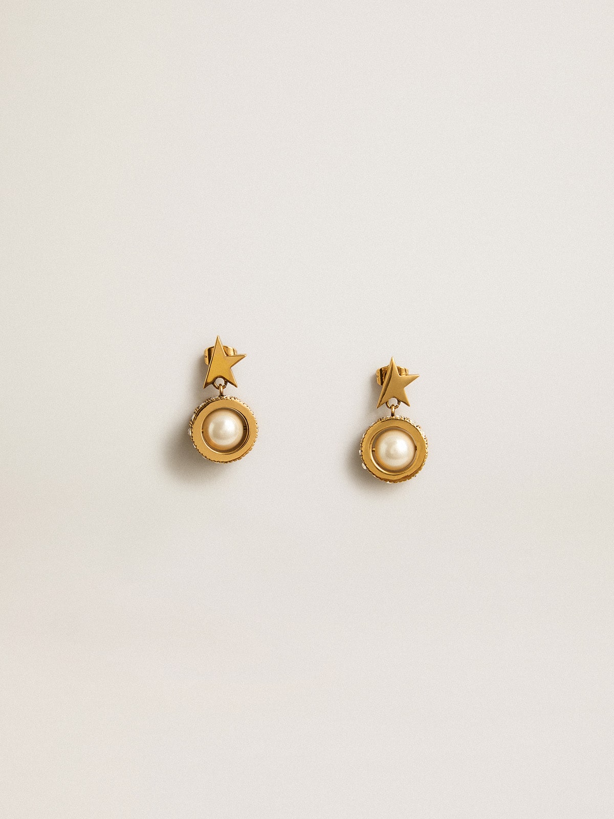 Earrings with gold star and pearl| Golden Goose