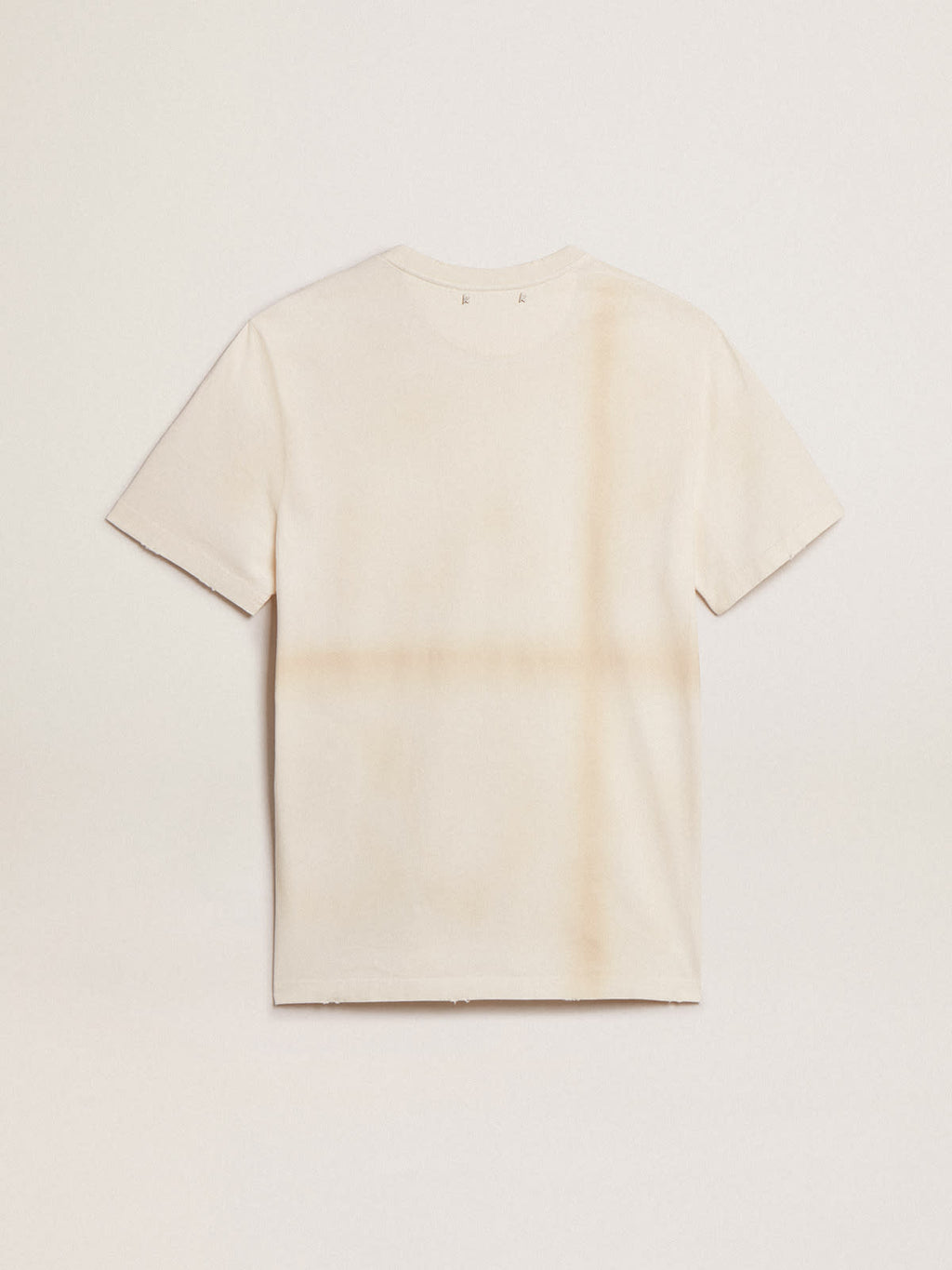 Aged white cotton T-shirt with lettering on the pocket| Golden Goose