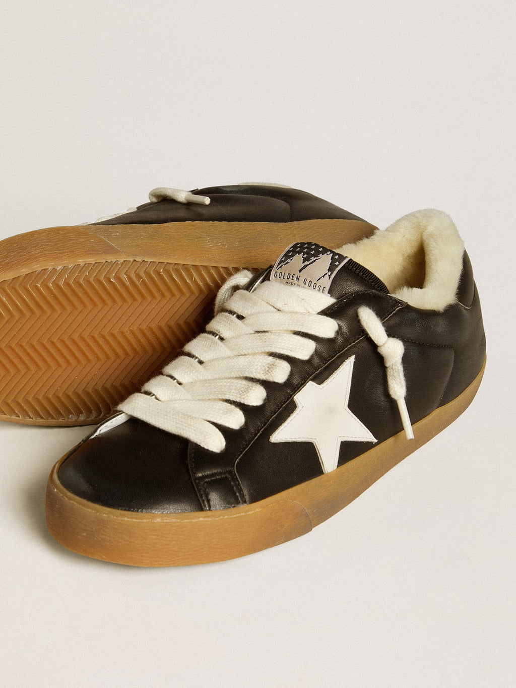 Super-Star in matelassé nappa with leather star and shearling lining| Golden Goose
