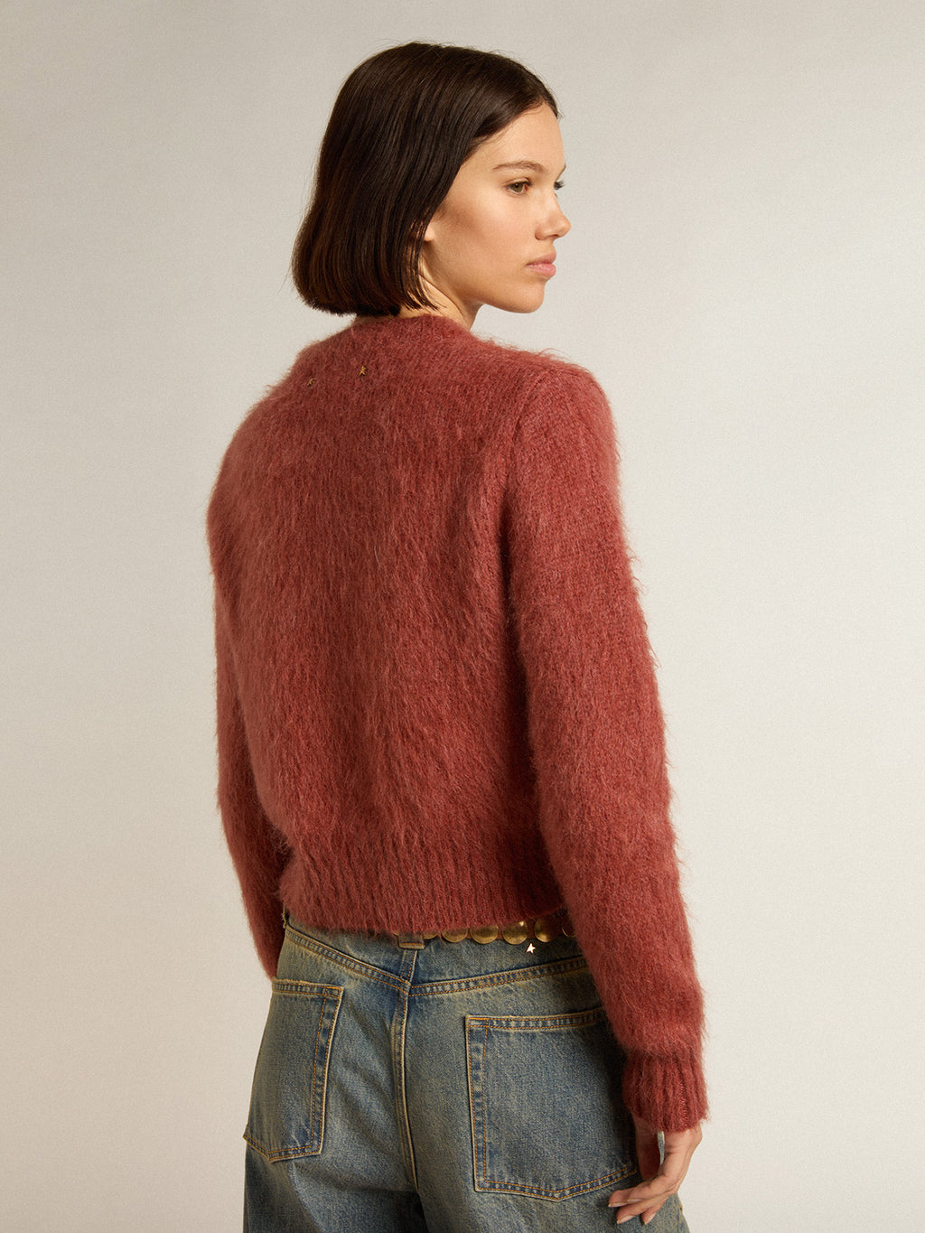 Dark lilac mohair cropped sweater| Golden Goose