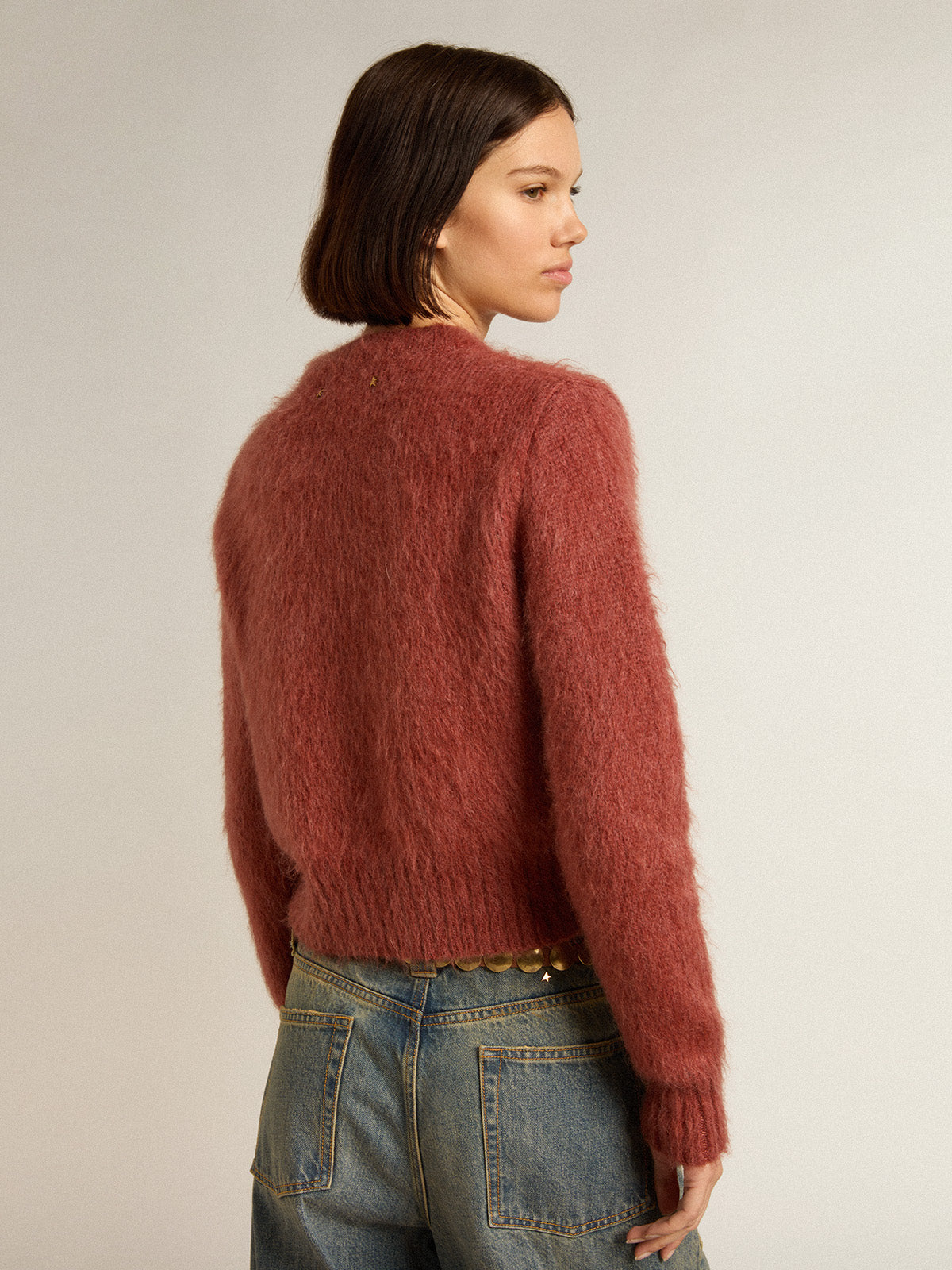 Dark lilac mohair cropped sweater| Golden Goose