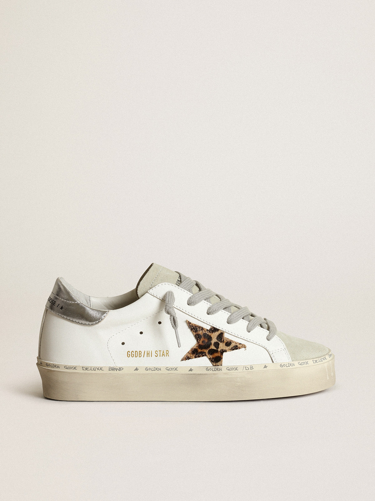 Women's Hi Star with star in leopard print pony skin and silver heel| Golden Goose