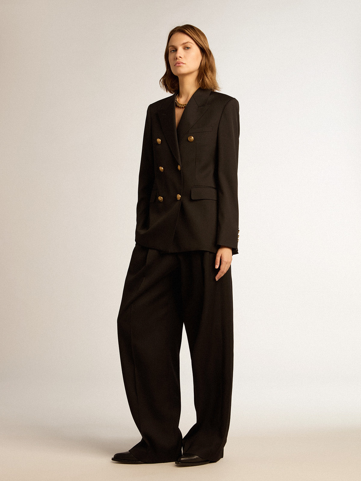 Women's black double-breasted blazer| Golden Goose