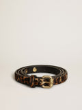 Women's belt in black and brown leopard print pony skin with studs| Golden Goose