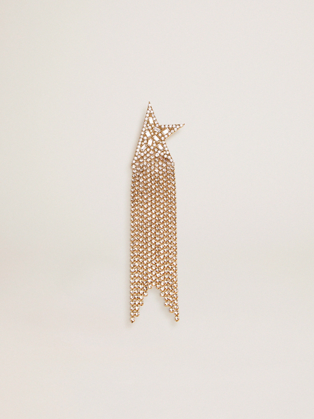 Women's single drop earring in antique gold color with decorative crystals| Golden Goose
