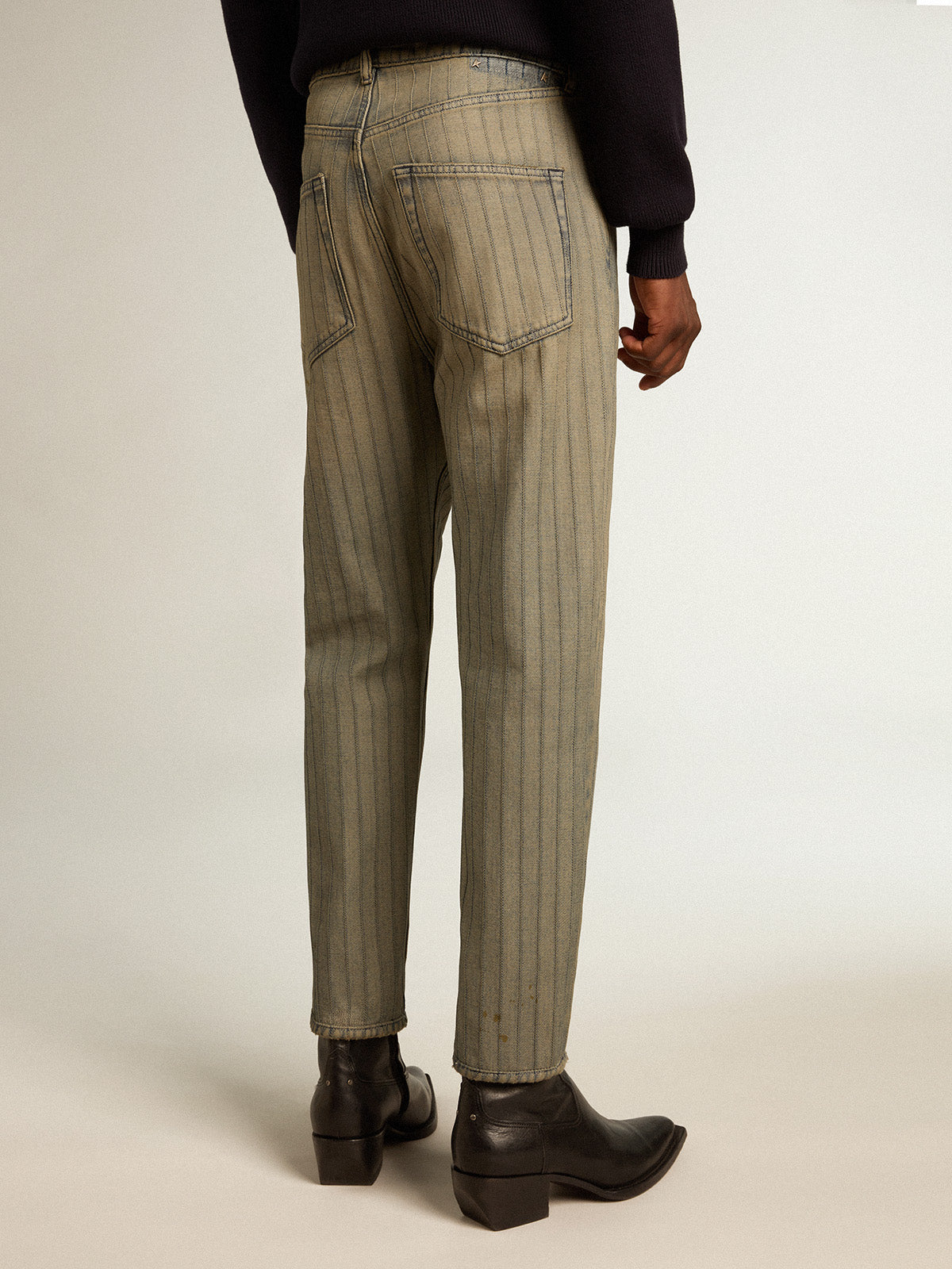 Men's gray pants in striped denim| Golden Goose