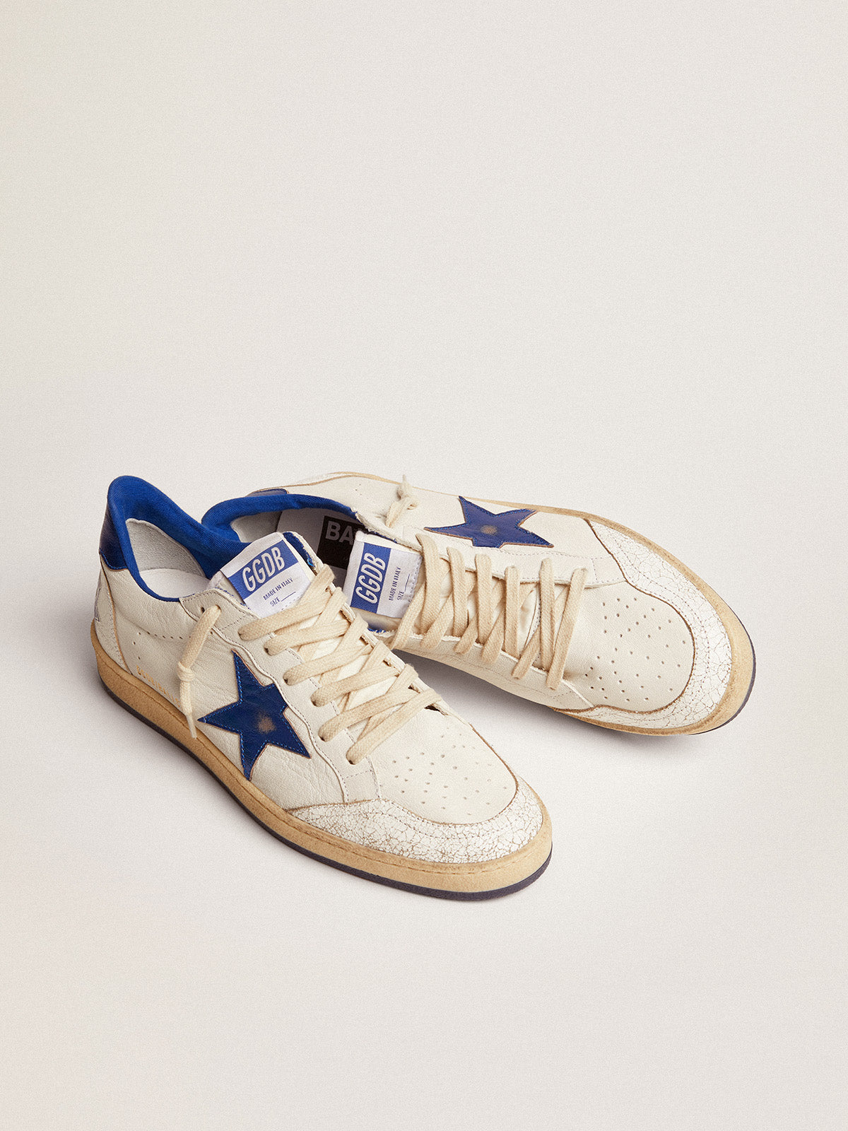 Men's Ball Star in white nappa with blue star and heel tab| Golden Goose