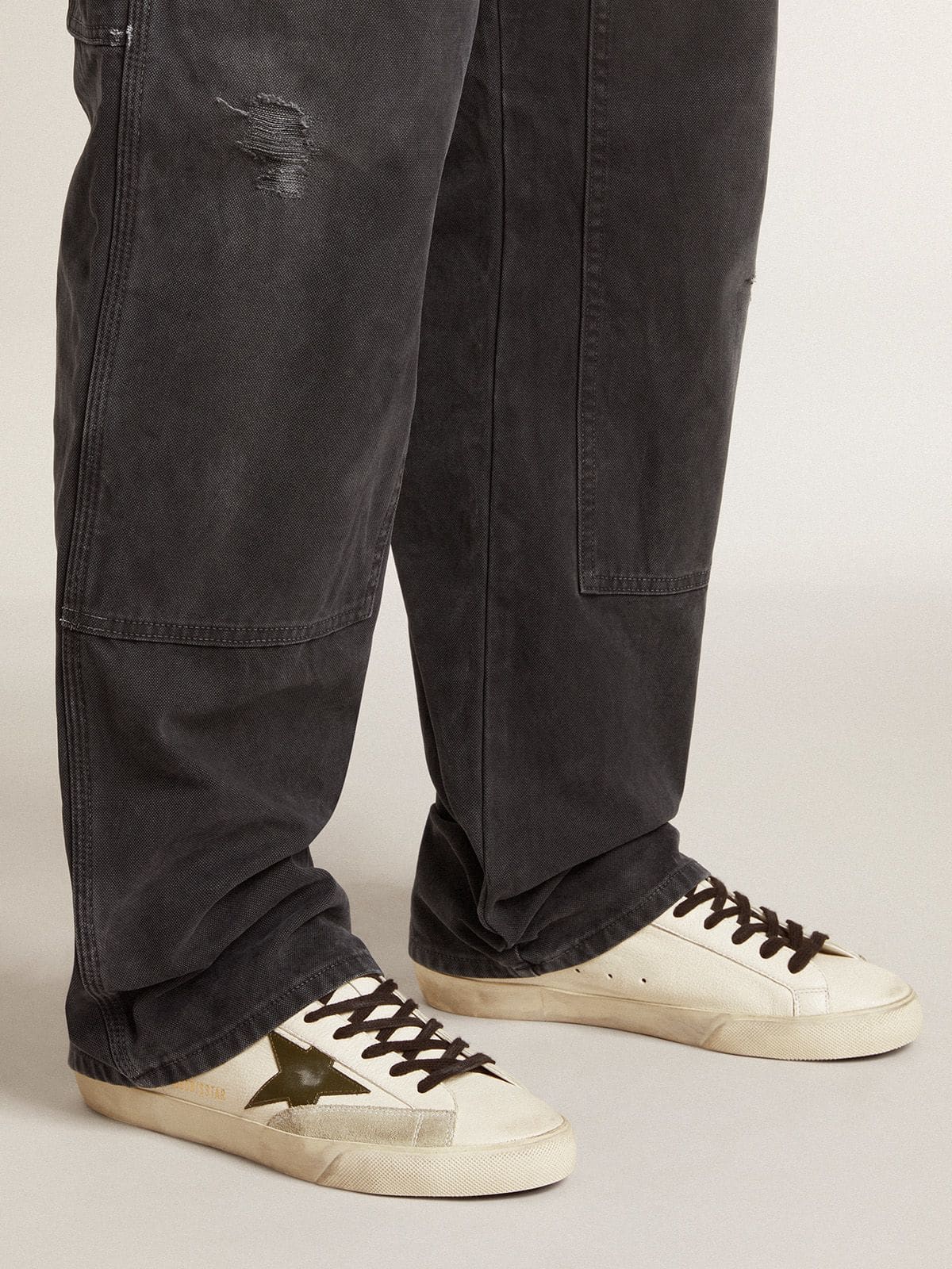 Men's Super-Star in nappa with green leather star and gray leather heel tab| Golden Goose