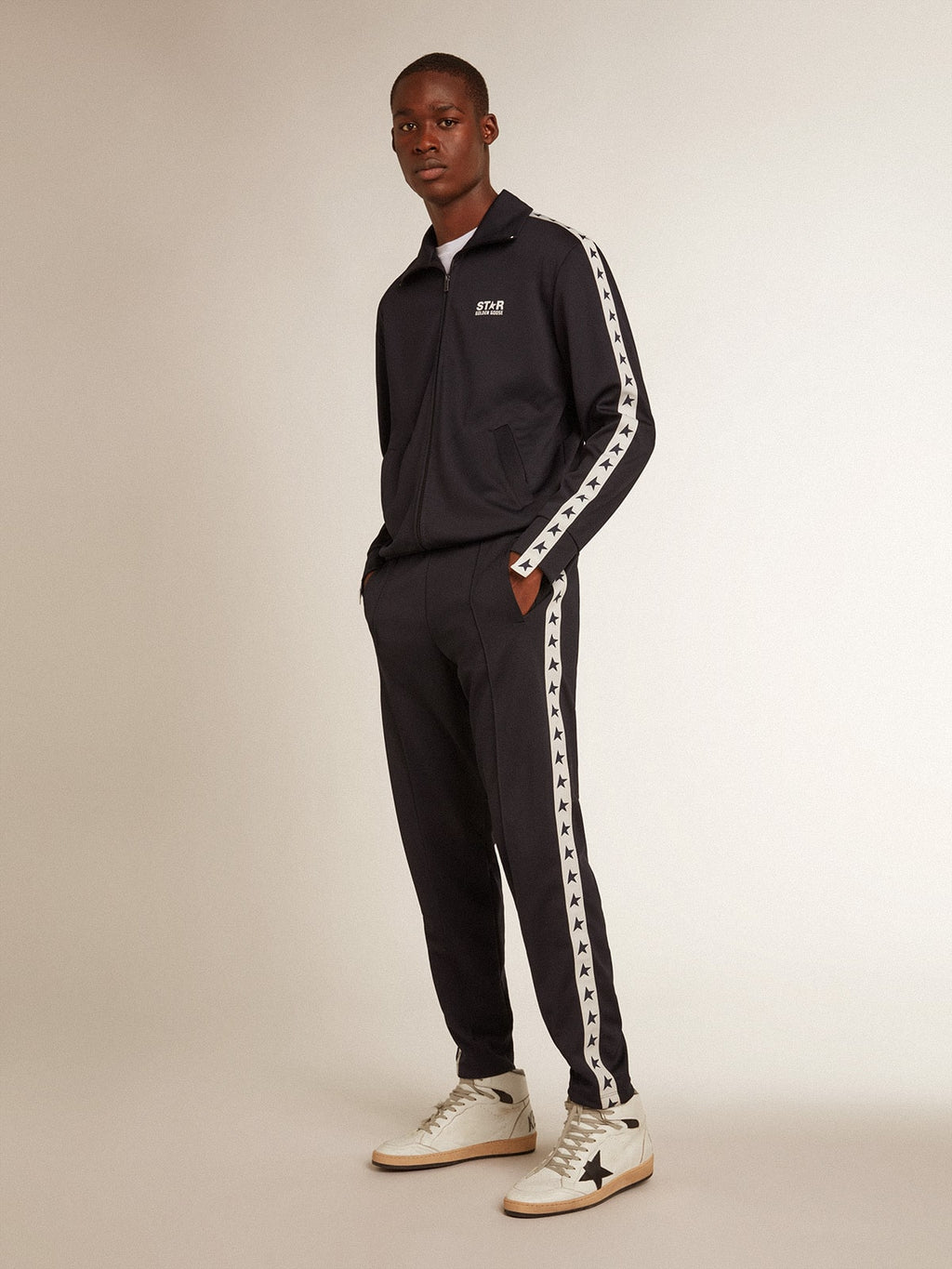 Dark blue sweatshirt with white strip and contrasting blue stars| Golden Goose