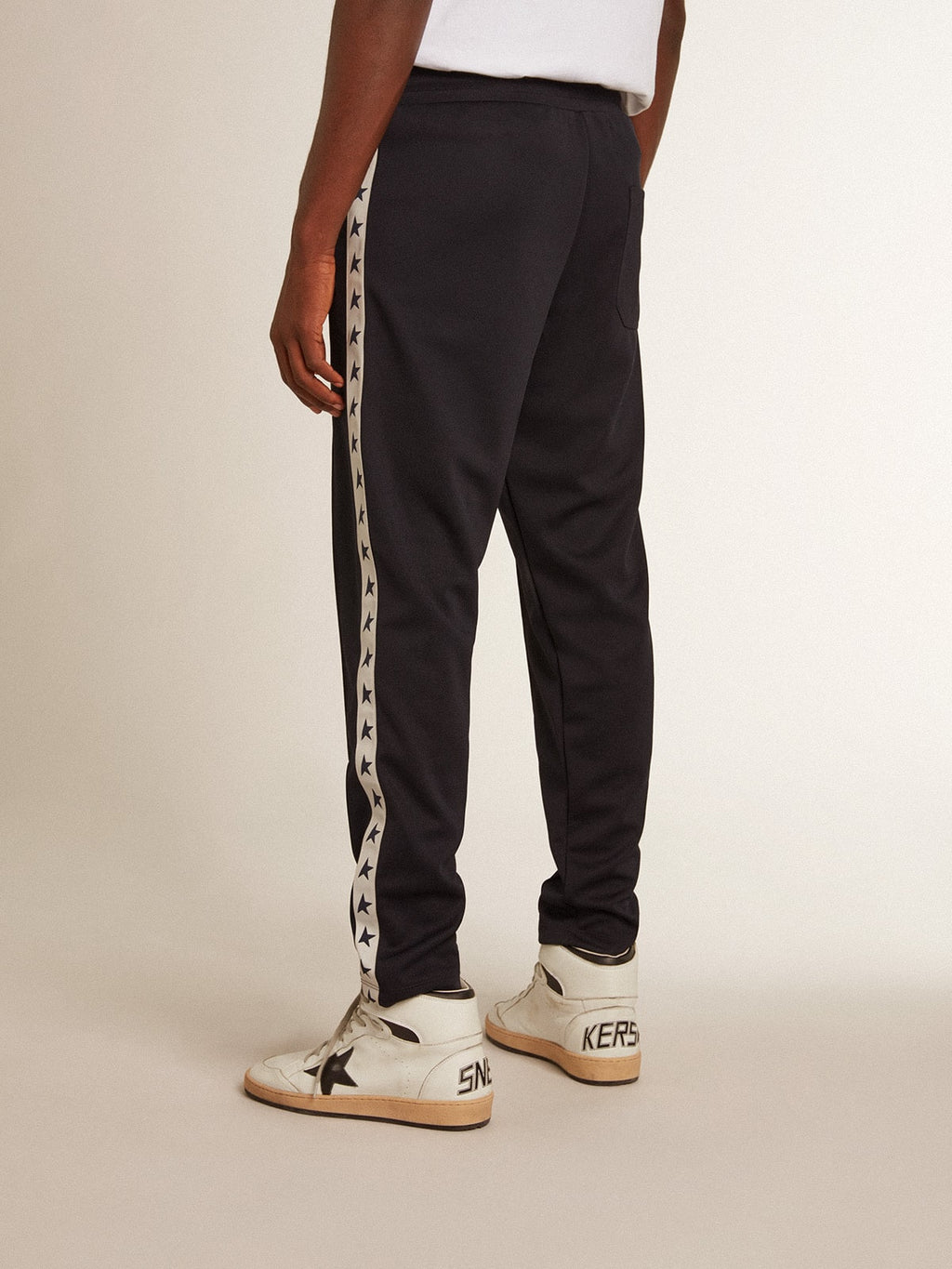 Dark blue joggers with contrasting strip and stars| Golden Goose