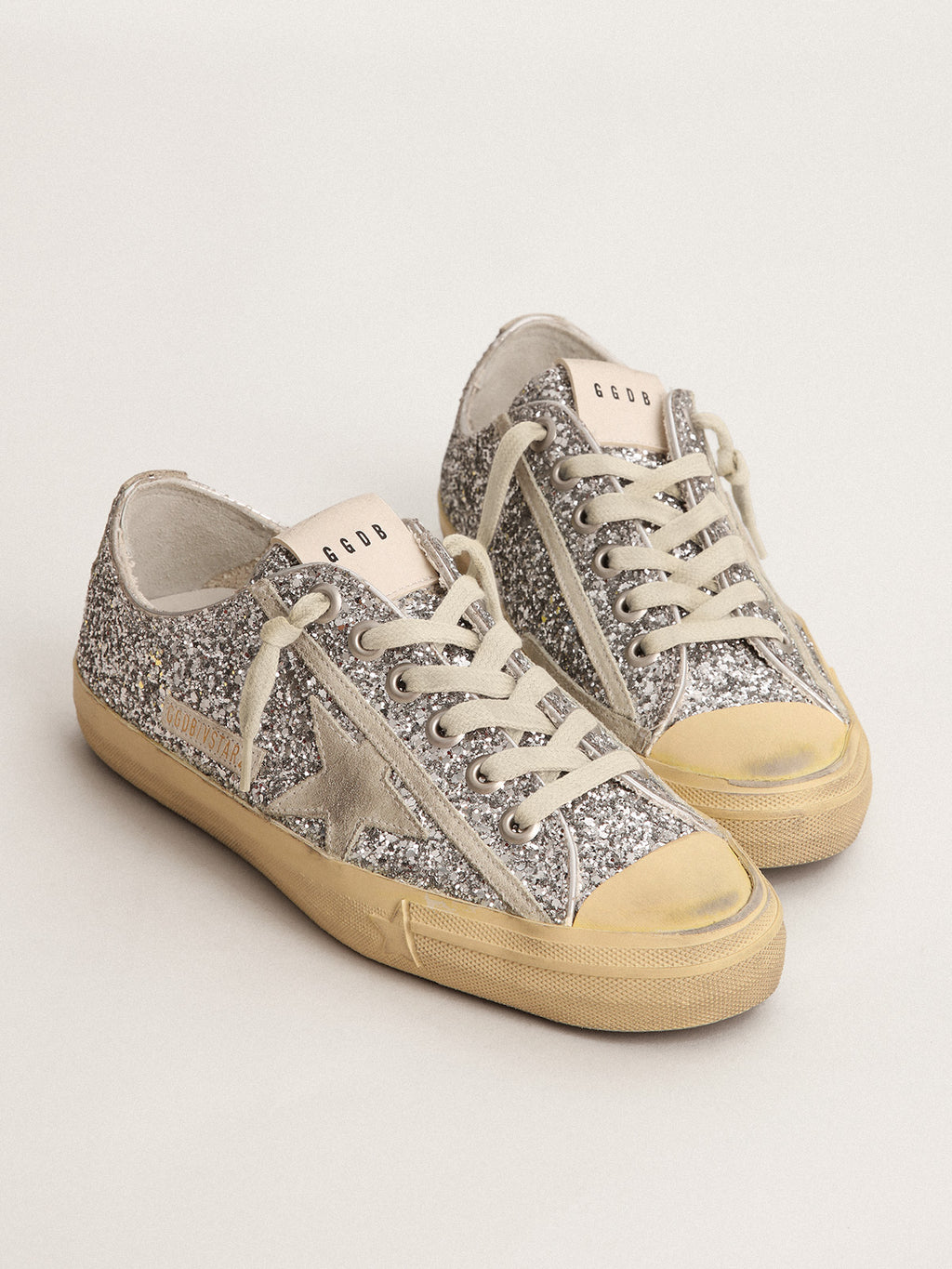 Women's V-Star LTD in silver glitter with ice-gray suede star| Golden Goose
