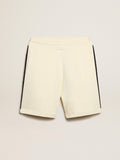 Men's vintage white shorts with blue rib knit on the sides| Golden Goose