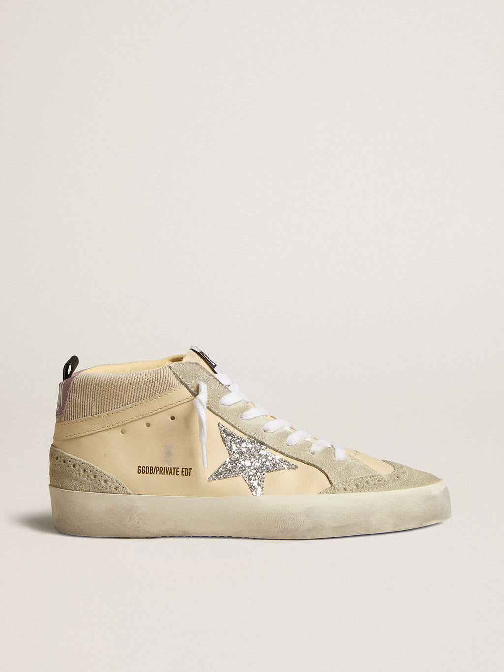 Mid Star LTD in leather and corduroy with silver glitter star| Golden Goose
