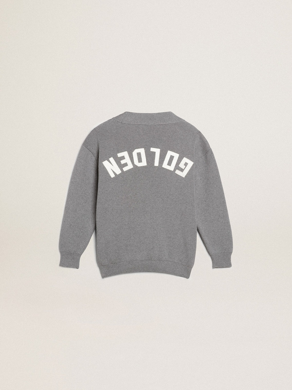 Gray cotton cardigan with logo on the back| Golden Goose