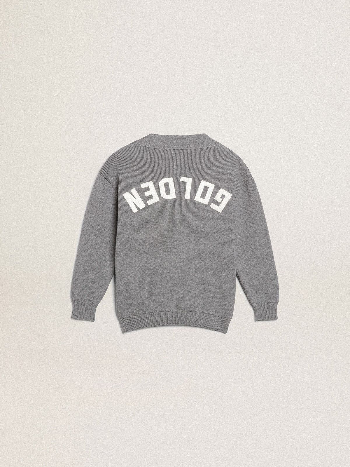 Gray cotton cardigan with logo on the back| Golden Goose