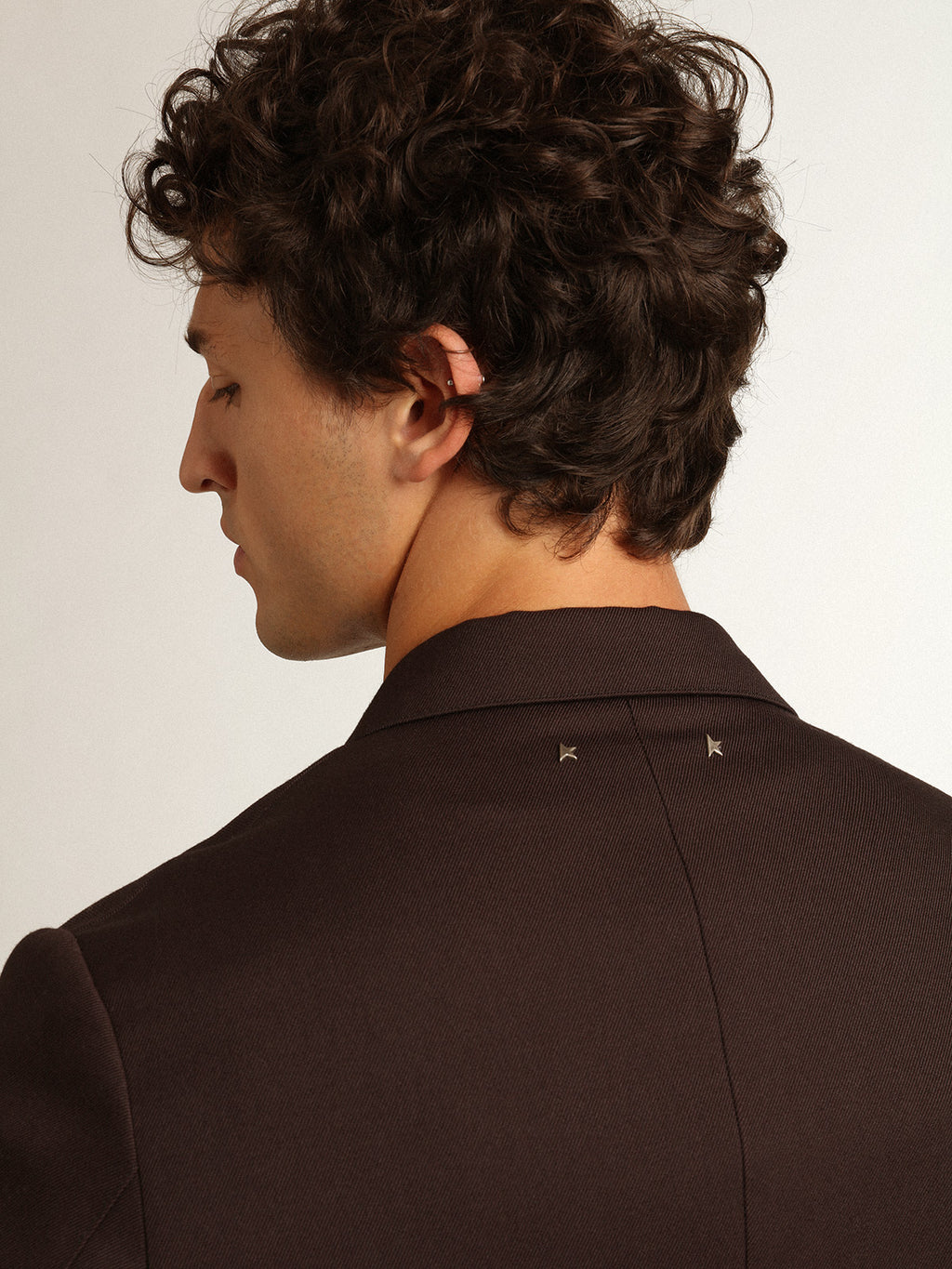Men's single-breasted blazer in licorice wool gabardine| Golden Goose