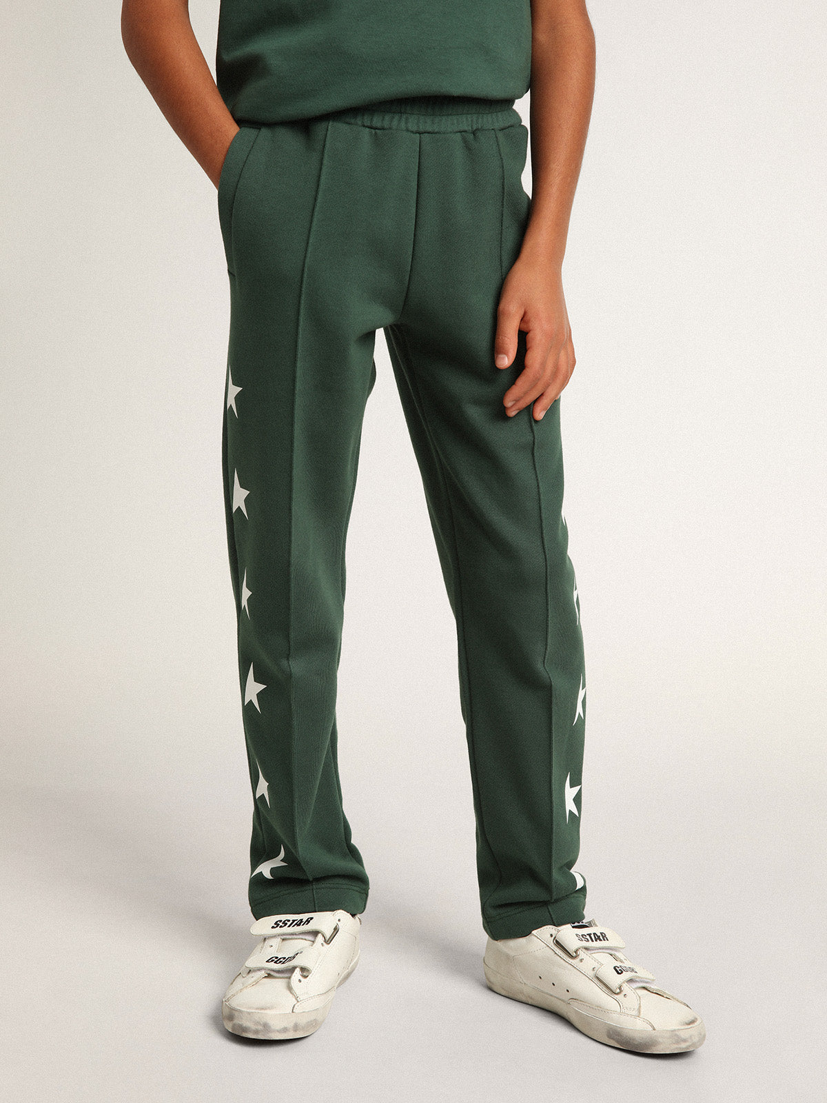 Bright green joggers with contrasting stars| Golden Goose