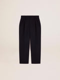 Men's wide leg pants in dark blue wool| Golden Goose