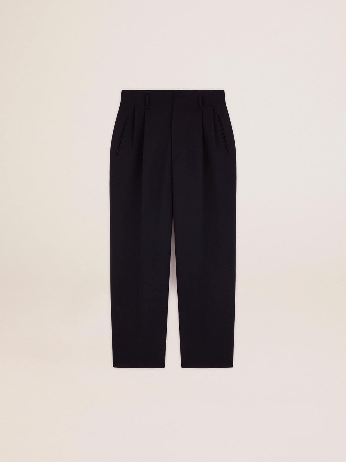 Men's wide leg pants in dark blue wool| Golden Goose