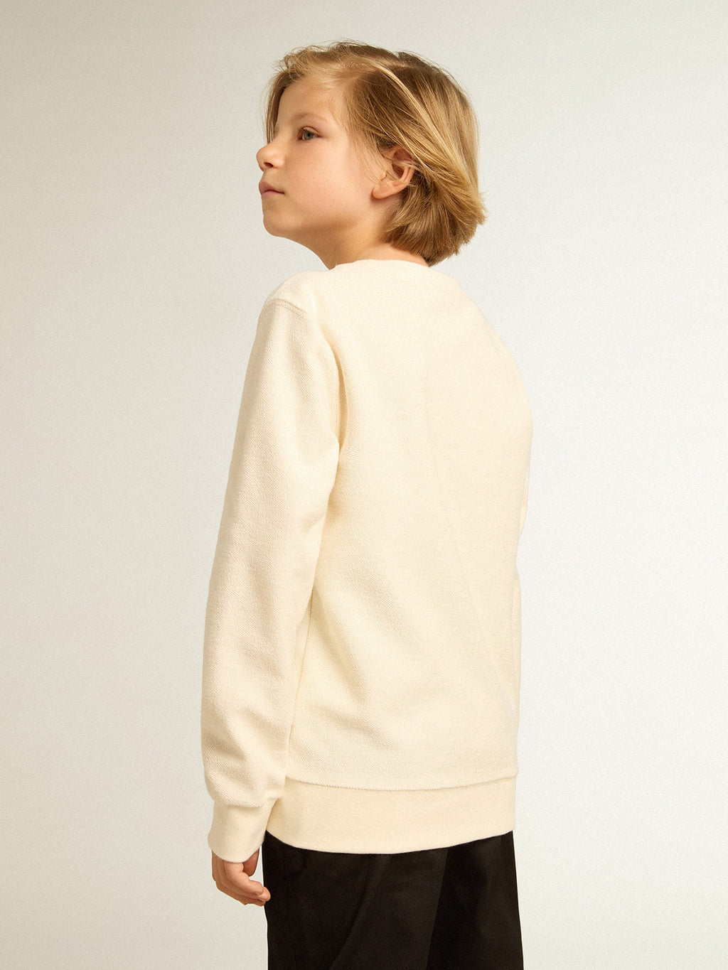 Sweatshirt in aged white with multicolor Golden lettering on the front| Golden Goose