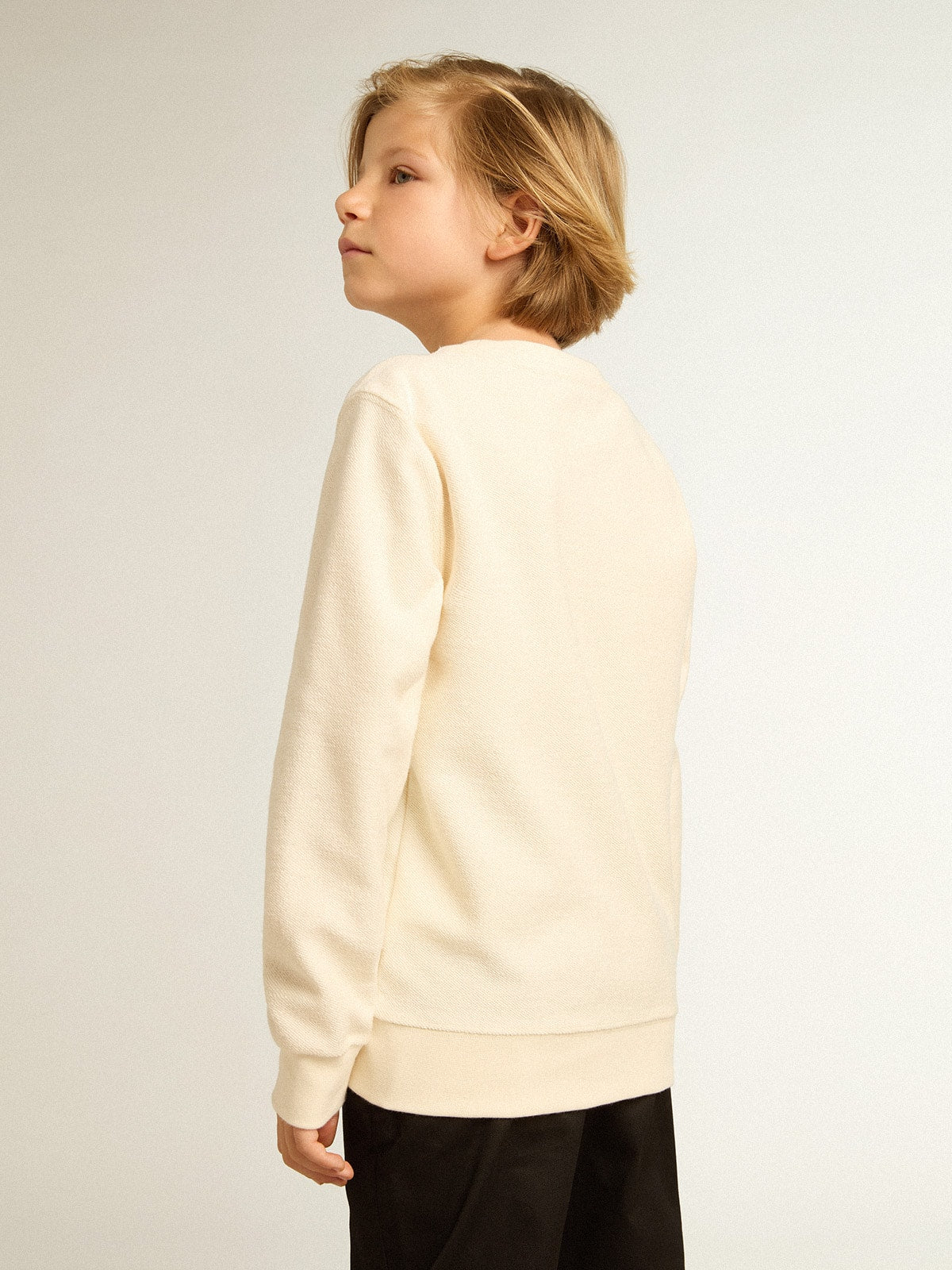 Sweatshirt in aged white with multicolor Golden lettering on the front| Golden Goose