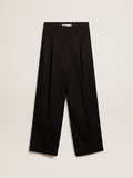 Women's black wool gabardine pants| Golden Goose