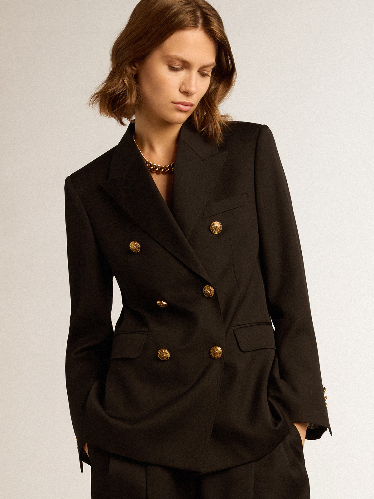 Women's black double-breasted blazer| Golden Goose