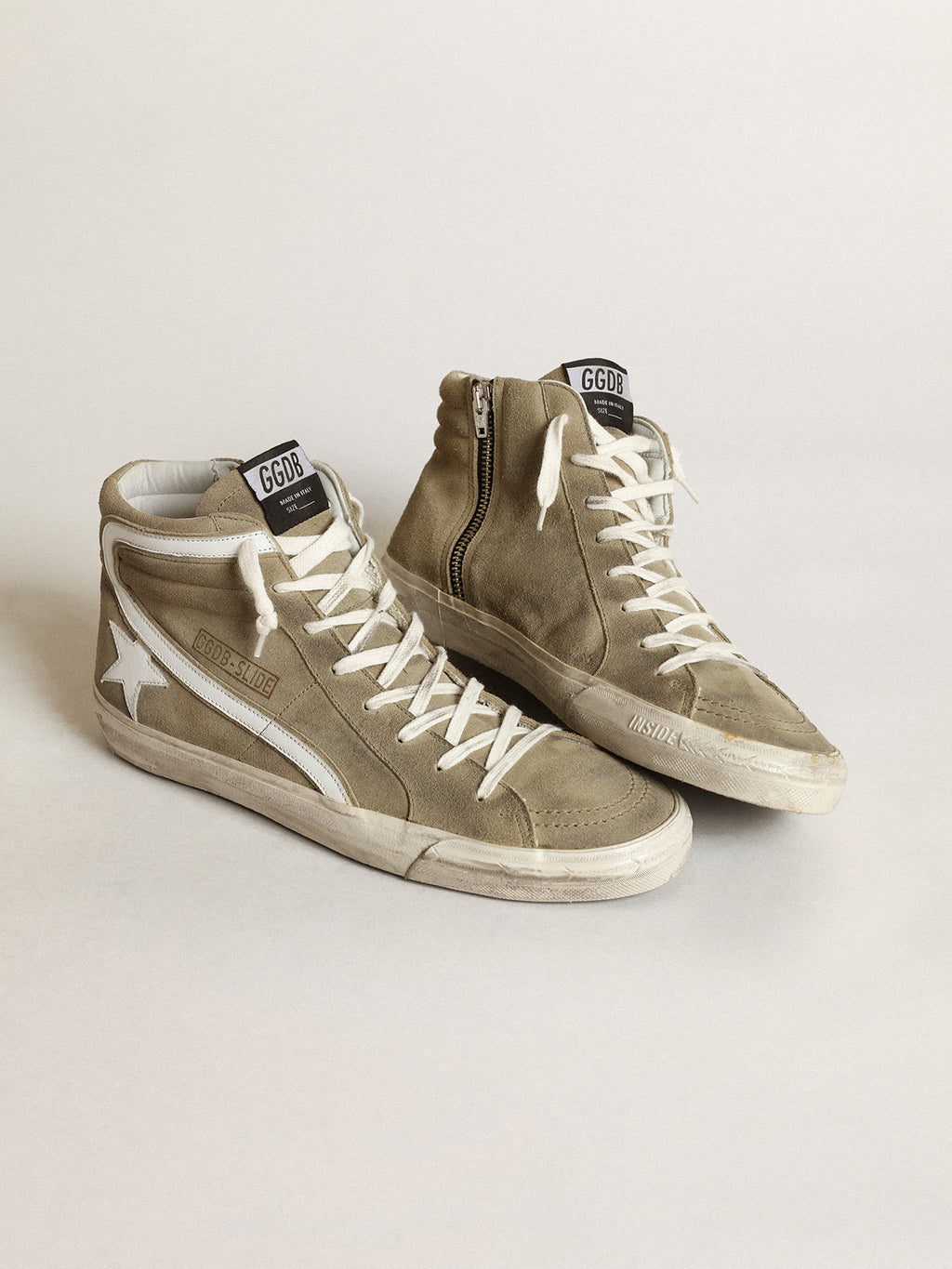 Men's Slide in military green suede with star and white flash| Golden Goose