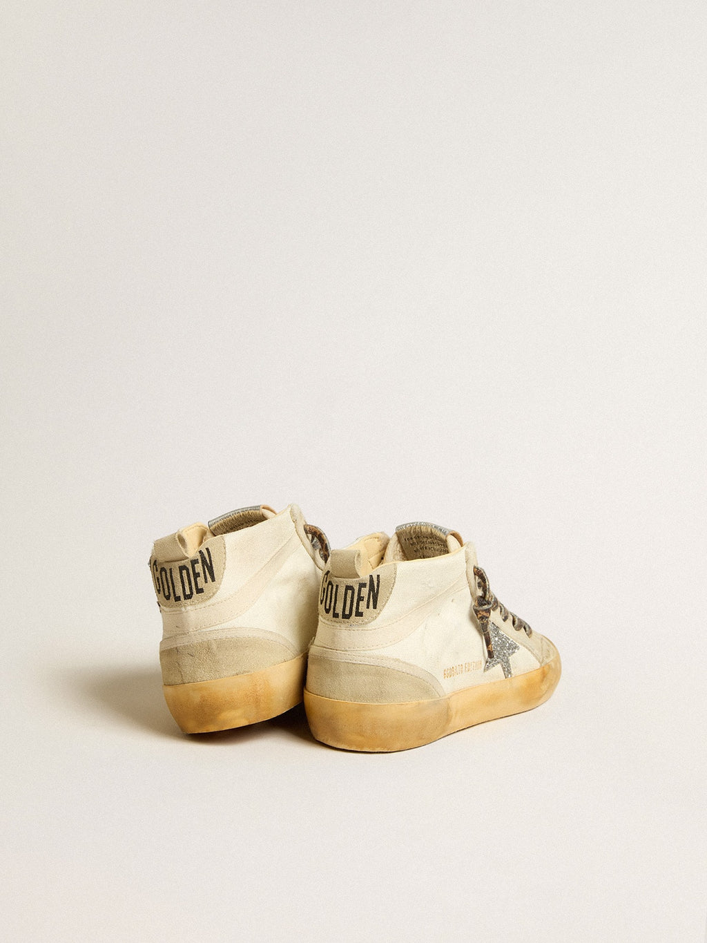 Women's Mid Star in canvas with silver glitter star and beige flash| Golden Goose