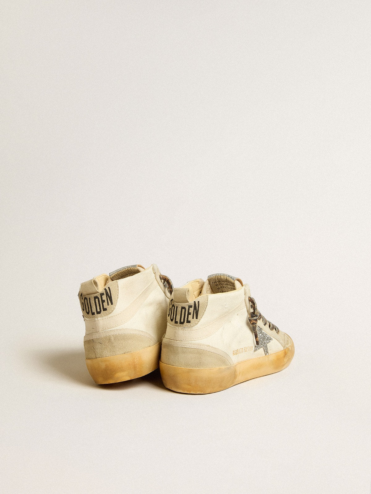 Women's Mid Star in canvas with silver glitter star and beige flash| Golden Goose