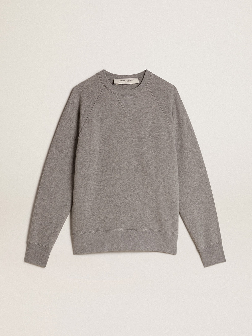 Gray melange cotton sweatshirt with manifesto on the back| Golden Goose