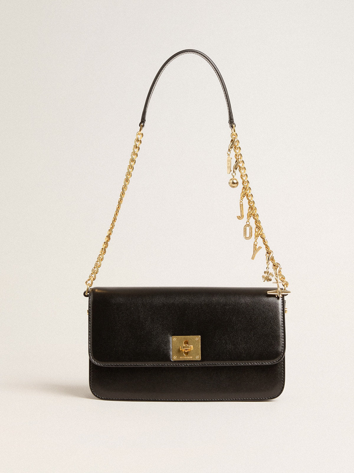 Gioia Bag in black boarded leather with gold details| Golden Goose