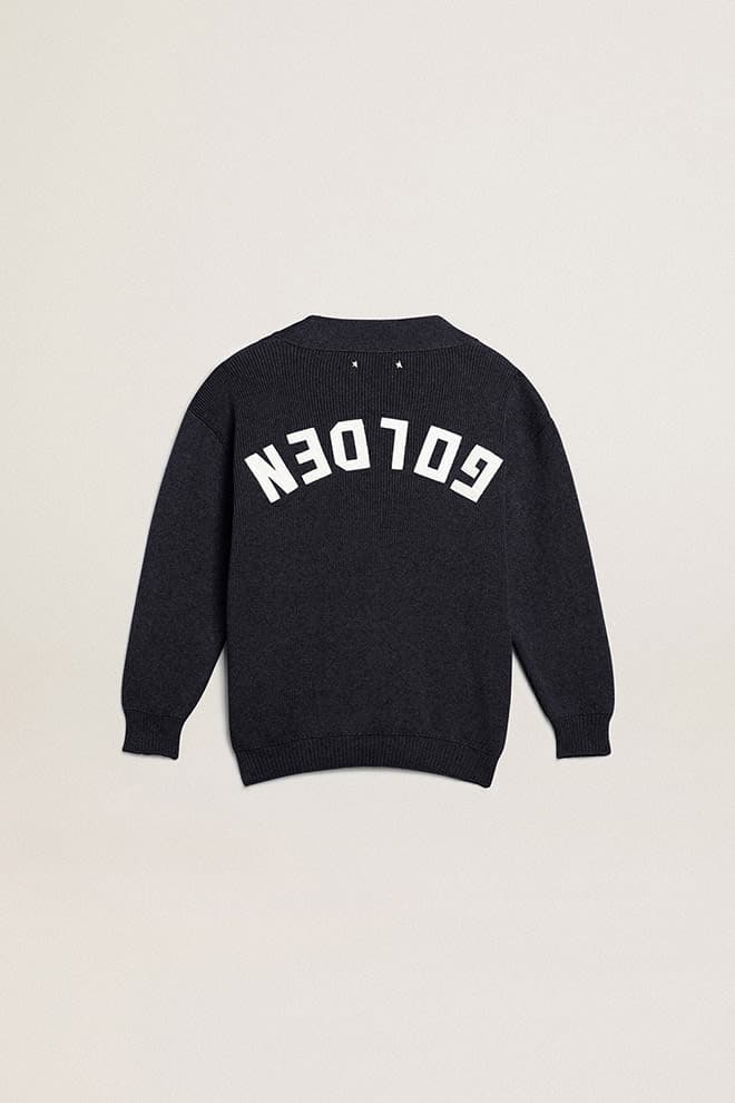 Dark blue cotton cardigan with logo on the back| Golden Goose