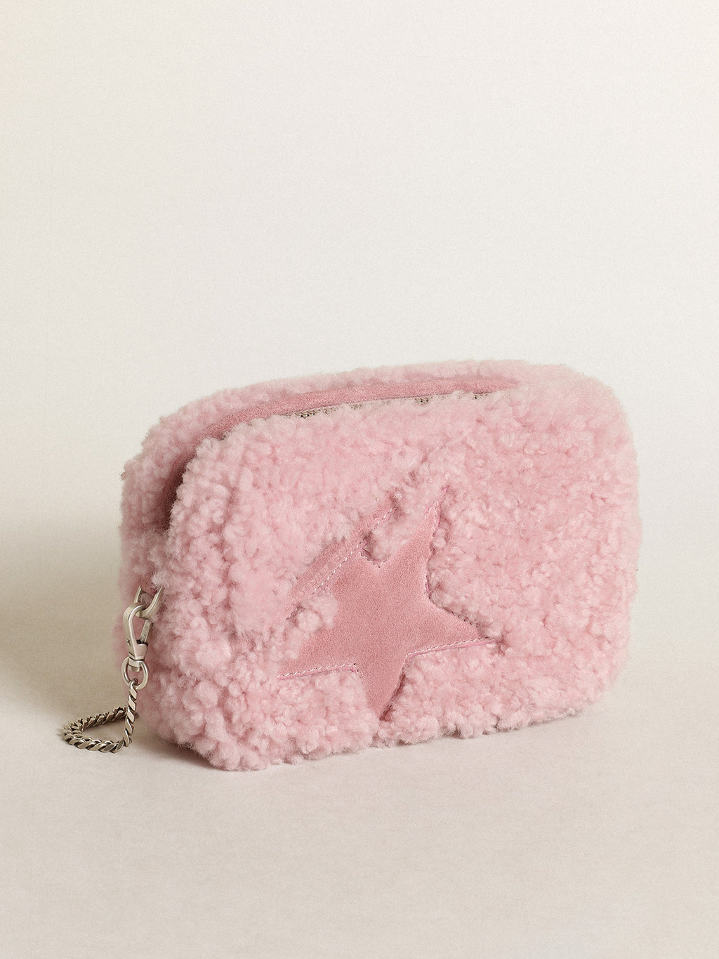 Women's Mini Star Bag in pink shearling with suede star| Golden Goose