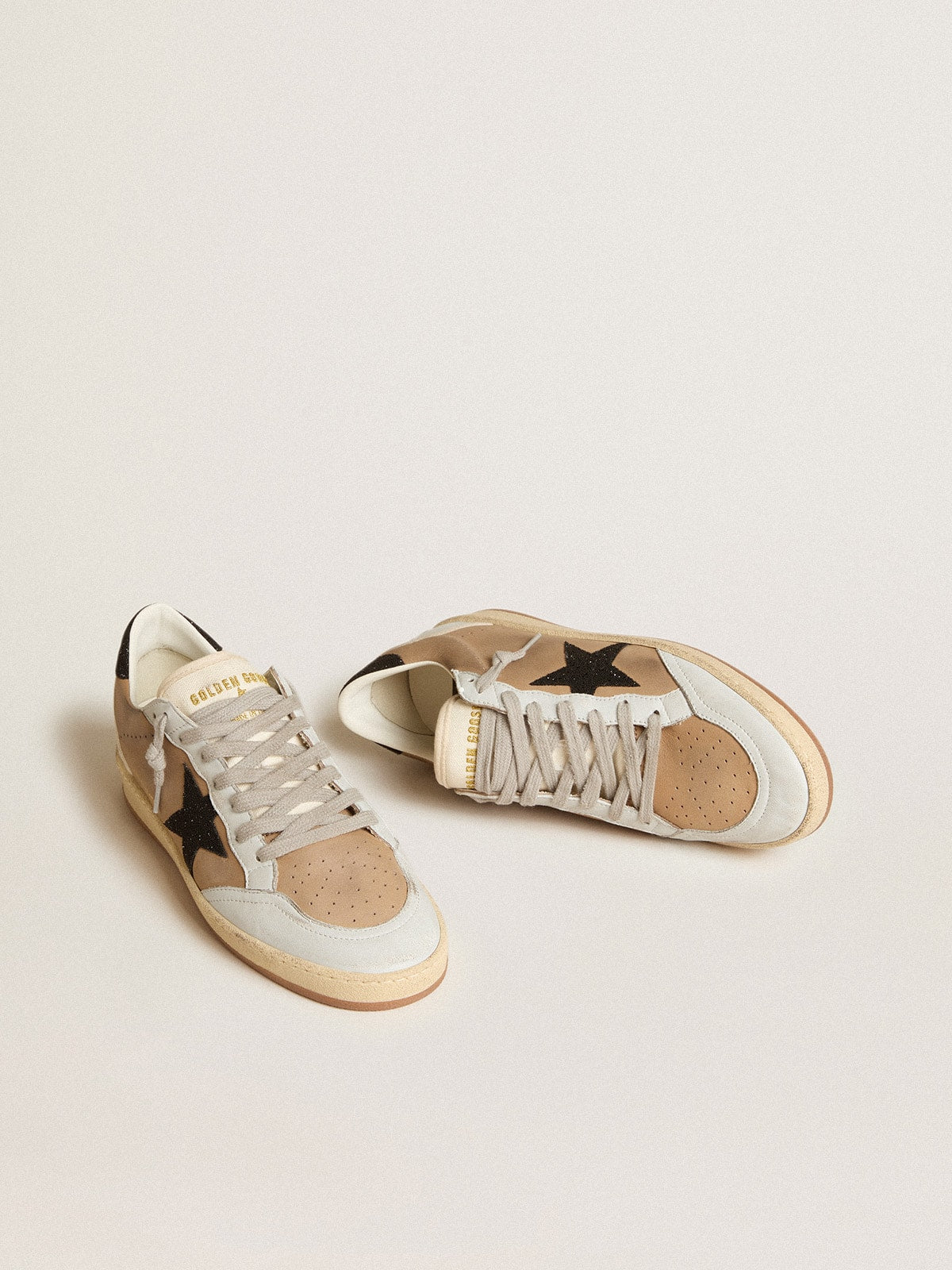 Ball Star in beige nubuck and nappa with black Swarovski crystal star| Golden Goose