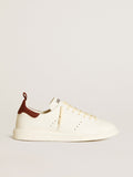 Men's Starter LTD in white leather with burgundy nubuck heel tab| Golden Goose