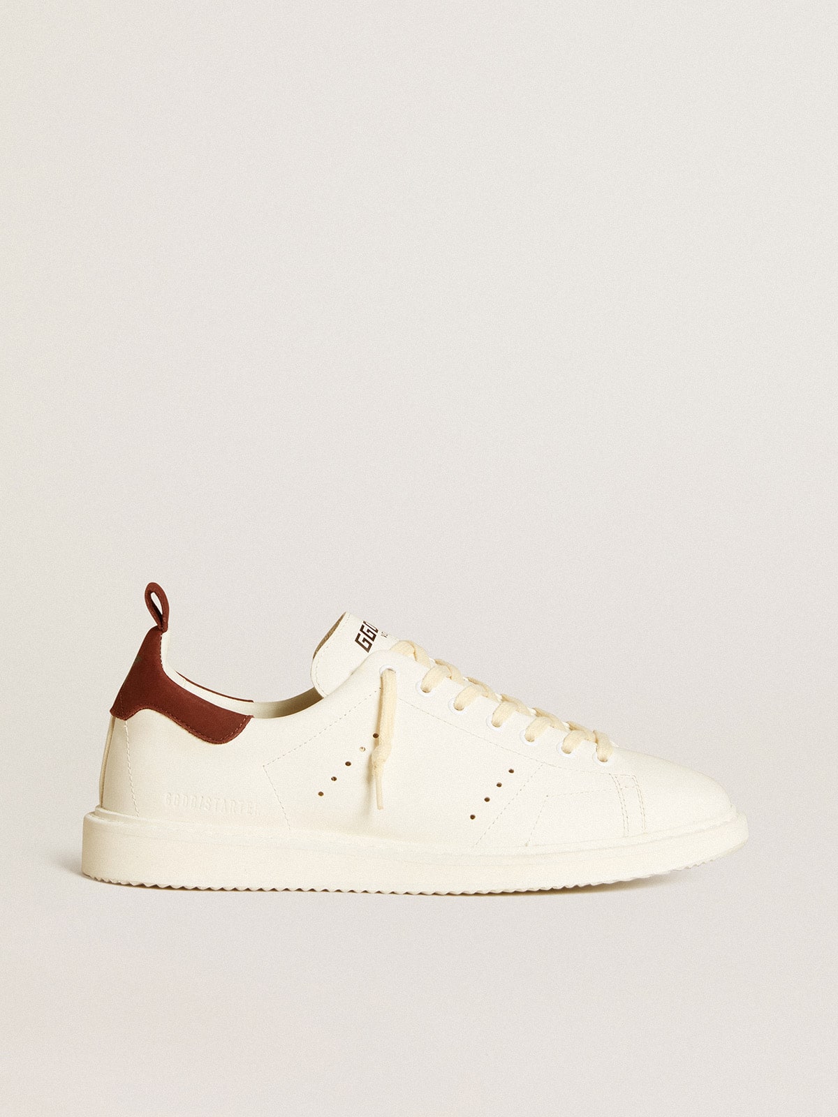 Men's Starter LTD in white leather with burgundy nubuck heel tab| Golden Goose