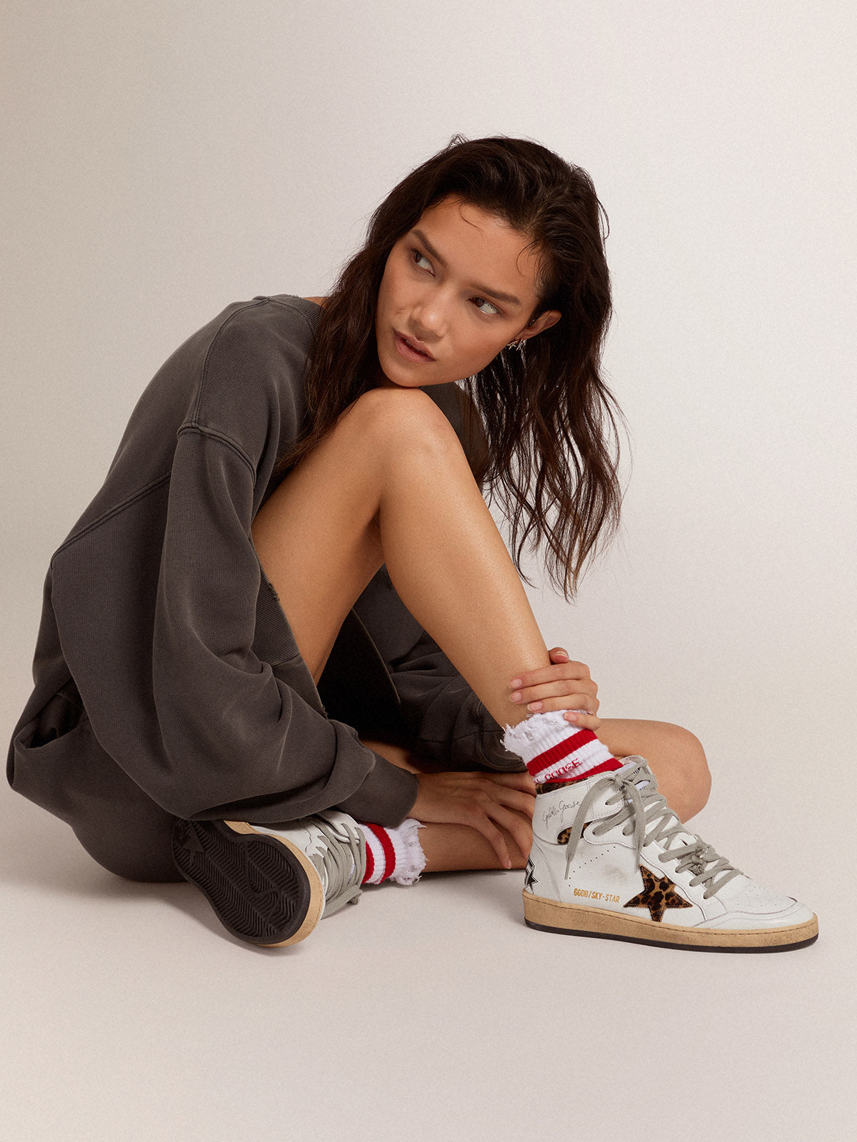 Women's Sky-Star high-top sneakers in leopard-print pony skin| Golden Goose