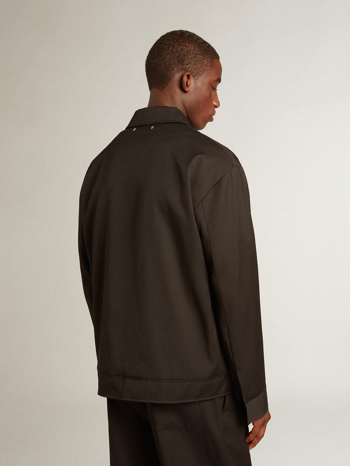 Men's zip-up jacket in black wool gabardine| Golden Goose