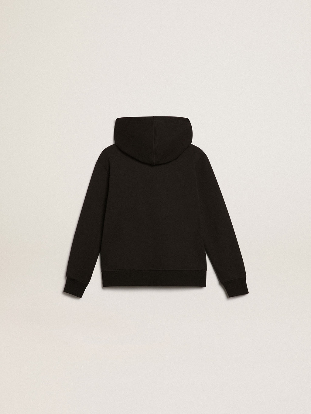 Black hooded sweatshirt with contrasting white star and logo| Golden Goose