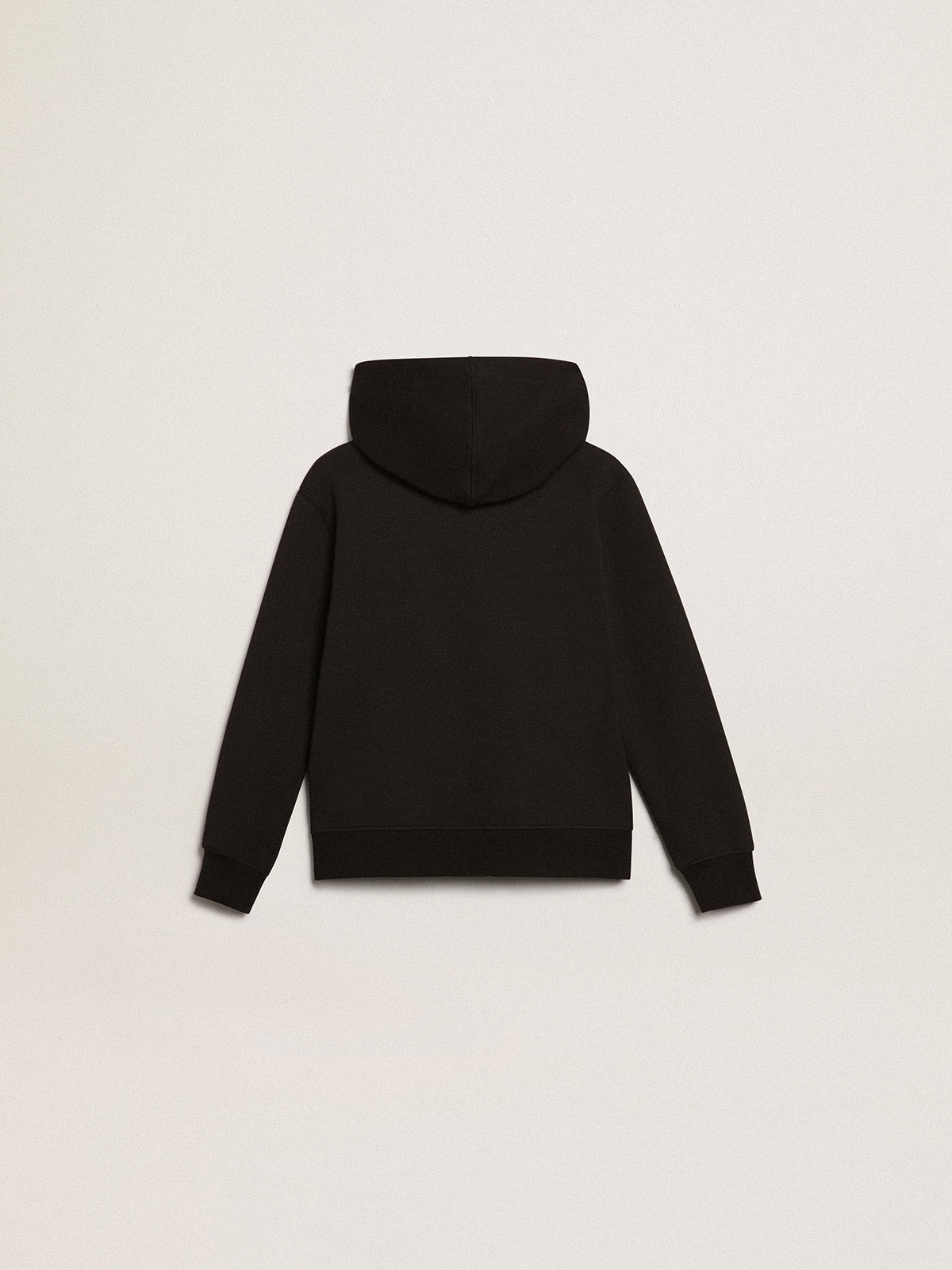 Black hooded sweatshirt with contrasting white star and logo| Golden Goose