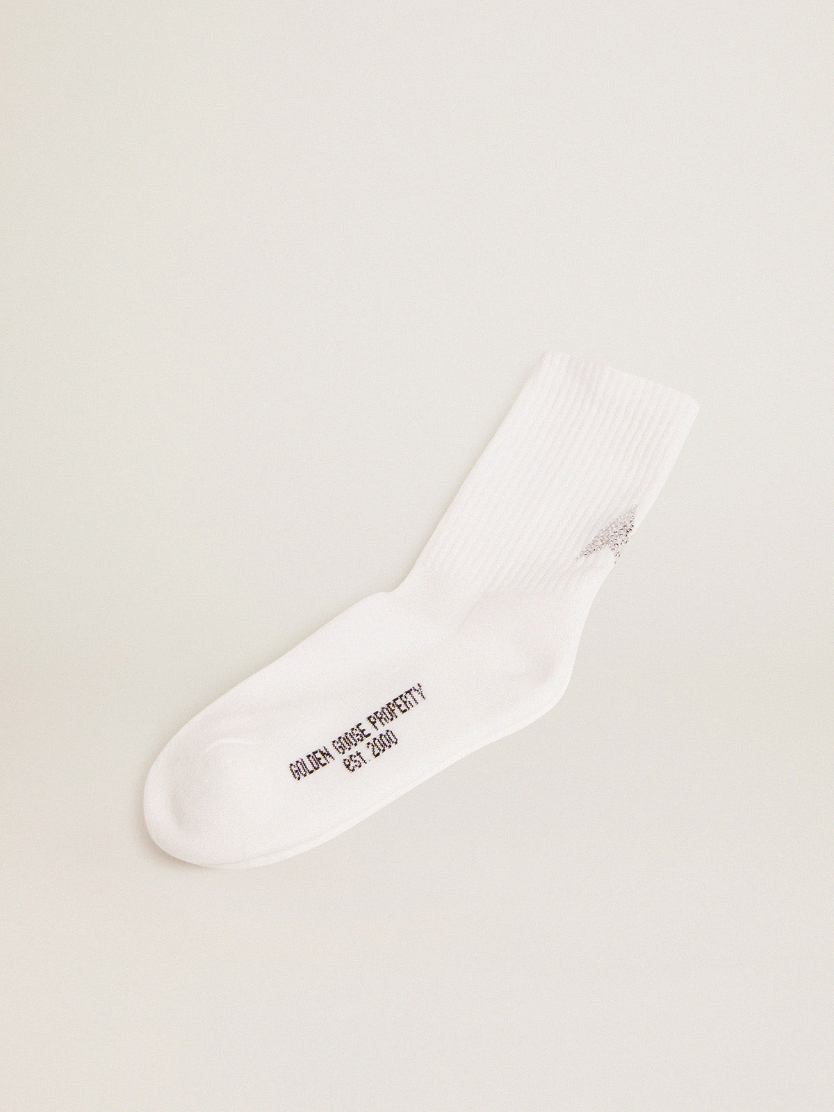 White socks with crystal star on the back| Golden Goose