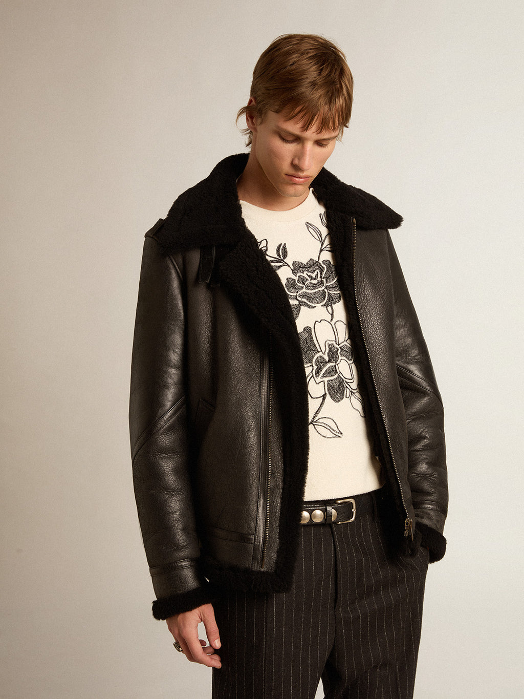 Black sheepskin jacket| Golden Goose