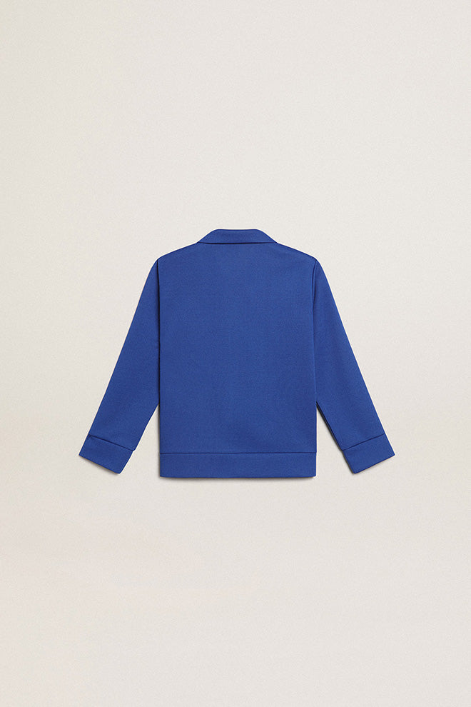 Bright blue zipped sweatshirt with white strip and bright blue stars| Golden Goose