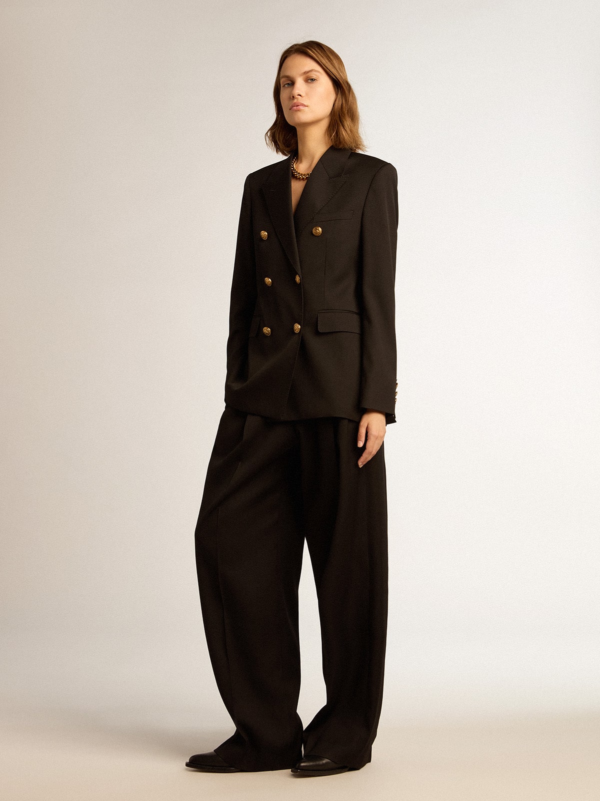 Women's black wool gabardine pants| Golden Goose